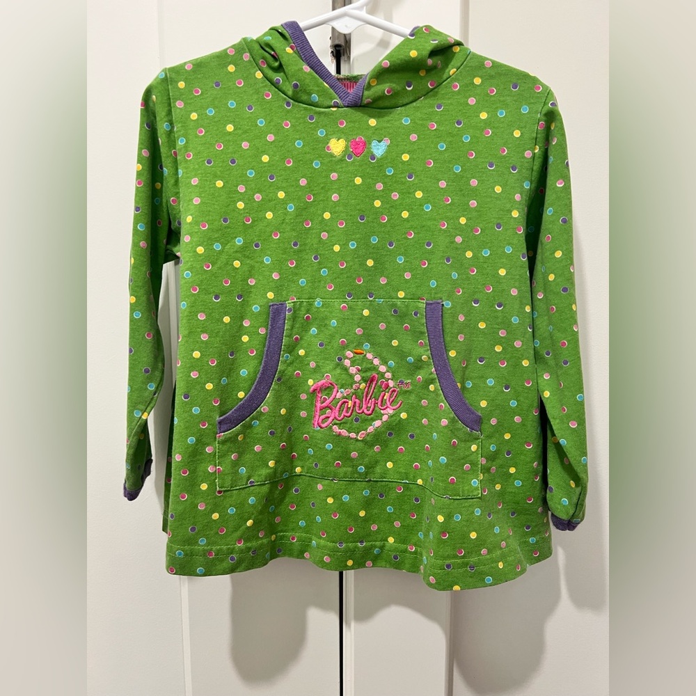VINTAGE 1999 Barbie Green Hoodie with Colorful Dots